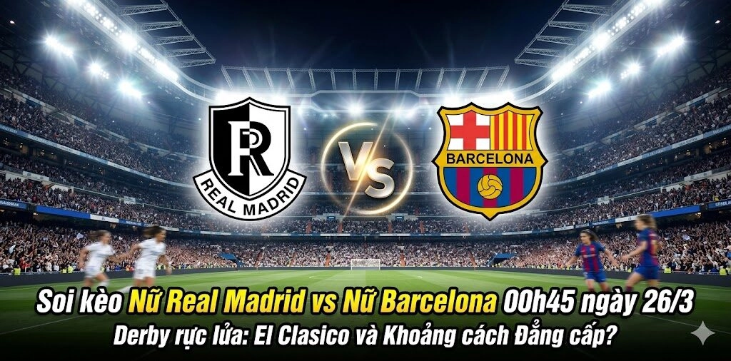 Soi kèo Nữ Real Madrid vs Nữ Barcelona 00h45 ngày 26/3: El Clasico & Khoảng Cách Trình Độ